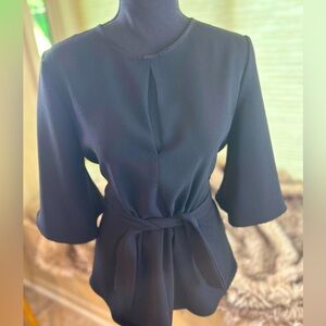 Zara Black Keyhole Top with Bell Sleeve and Sash